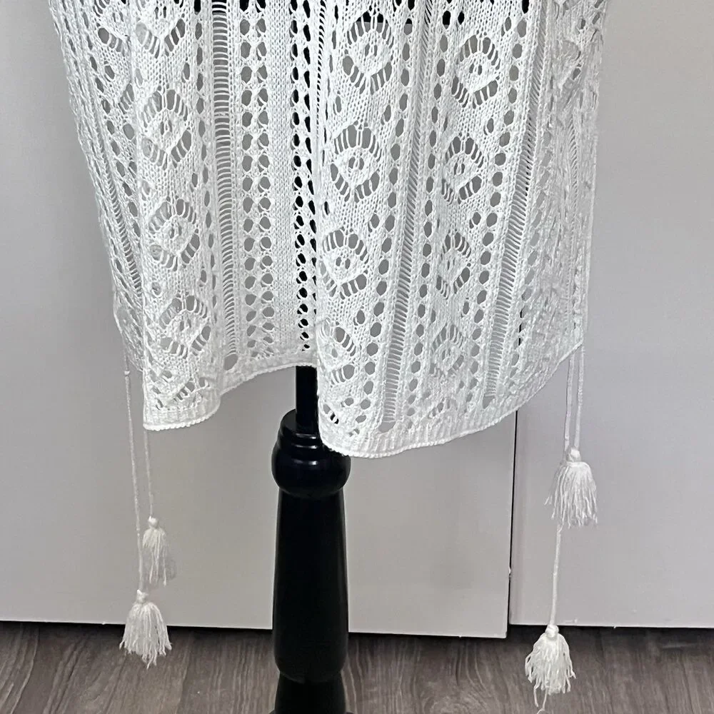 Women Open Knit Crochet Lace up Sides Boho Festival Hippie Swim Cover‎ Up Cream